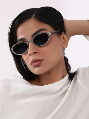 The Dented Oval Sunglass - Metallic Silver-Sunglass