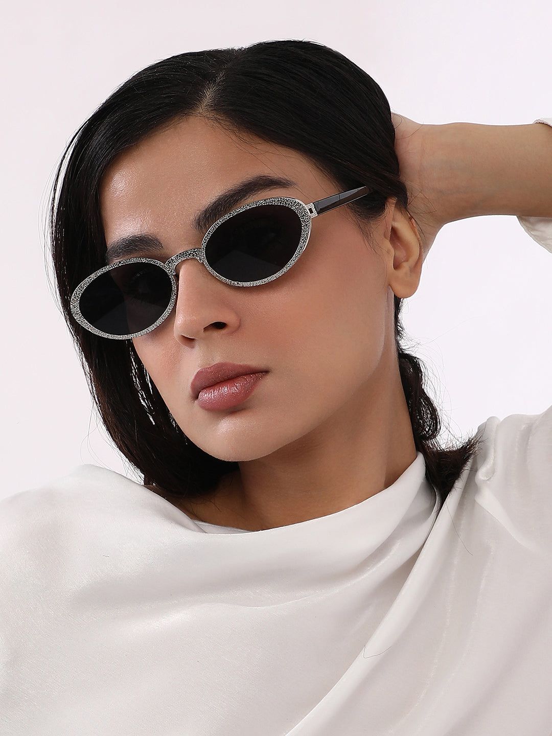 The Dented Oval Sunglass - Metallic Silver-Sunglass