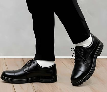 WUGO Mens Black Leather Steel Toe Safety Shoes Heavy Duty Industrial Work Boots Anti-Skid Protective Lace-Up Safety Footwear for Factory Construction Warehouse and Outdoor Duty Use