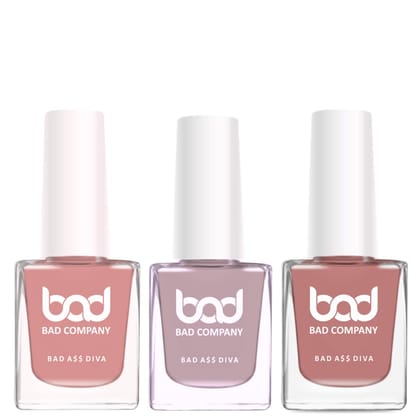 BAD COMPANY No Toxin Nail Lacquer | Nail Polish Combo (10ml each X 3) | Long Wear, Quick Dry, Chip Resistant Nail Paint Combo, Creme Finish BAD COMPANY No Toxin Nail Lacquer | Nail Polish Combo (10ml each X 3) | Long Wear, Quick Dry, Chip Resistant Nail 
