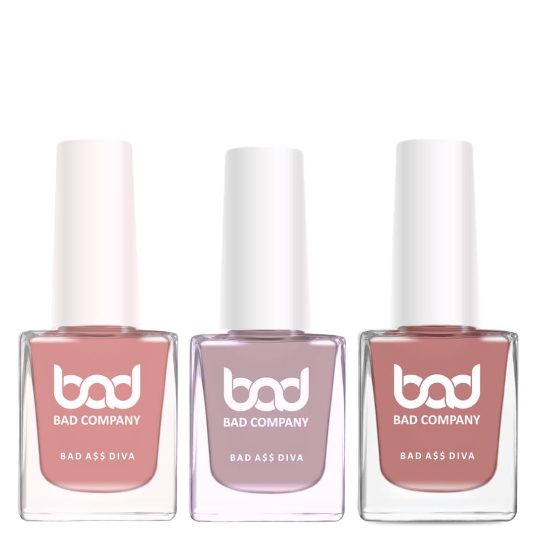 BAD COMPANY No Toxin Nail Lacquer | Nail Polish Combo (10ml each X 3) | Long Wear, Quick Dry, Chip Resistant Nail Paint Combo, Creme Finish BAD COMPANY No Toxin Nail Lacquer | Nail Polish Combo (10ml each X 3) | Long Wear, Quick Dry, Chip Resistant Nail 