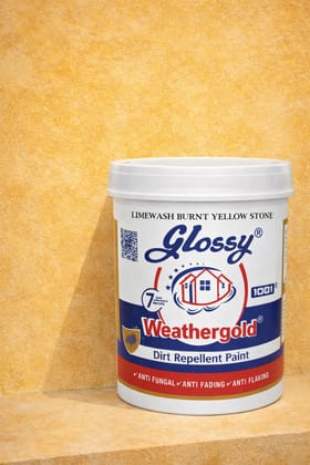 1001 Weathergold Limewash Exterior Paint Burnt Yellow Stone WT | Natural Stone Finish | Breathable & Weather-Resistant Wall Paint II Suitable for brick, plaster, cement, and masonry surfaces- 1 Ltr.