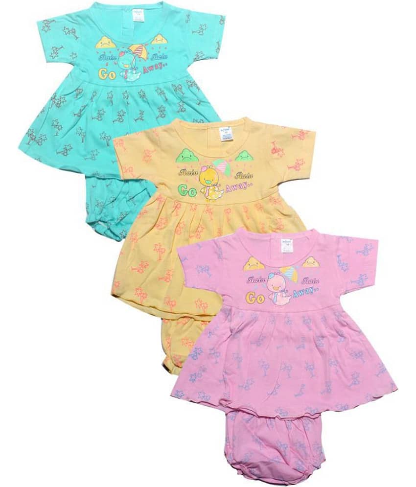 INFANT Pack of 3 Baby Girls 100% Cotton Frocks ( Multi )