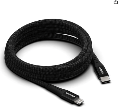 Lapster Rapidzz Type-C to Lightning 1M Cable, 22.5W Fast Charging, 480Mbps Data Sync Cable Compatible with iPhone, iPad, Macbook, iMac, AirPods- Black