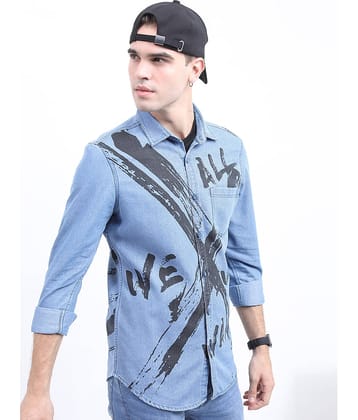 Ketch Cotton Blend Regular Fit Printed Rollup Sleeves Men's Casual Shirt - Blue ( Pack of 1 )