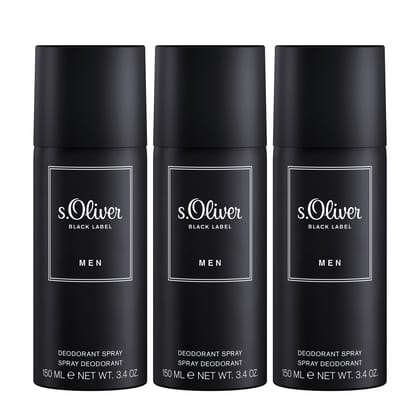 s.Oliver Black Label Men Deodorant Aerosol Spray 150ml (Pack of 3)