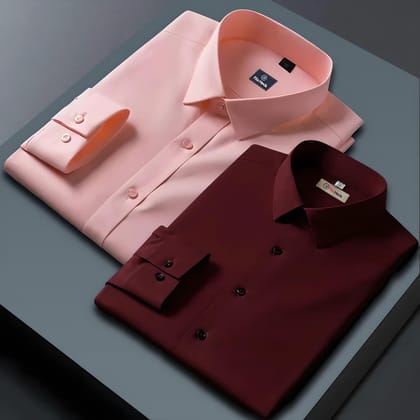 Combo of 2 Formal shirts Maroon & Peach  Colour-S