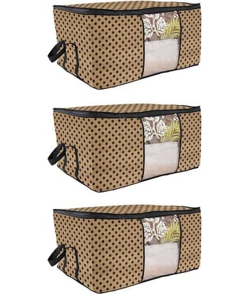 PrettyKrafts Underbed Storage Bag, Storage Organizer, Blanket Cover with Side Handles (Set of 3 pcs) F1295_Dots_Beige_3 (Beige)