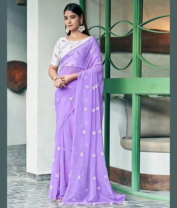 Satrani Georgette Embroidered Saree With Unstitched Blouse Piece ( Black )