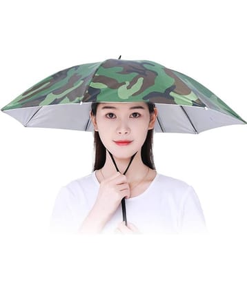 Infispace Headwear Cap Umbrella Army Color Soft Durable, Adjustable Elastic, (21) Size Fits All Ages Plastic Hat Cap Umbrella for Kids, Men/Women and Adults Rain Protection Headwear Hat Umbrella (Army) Pack of 1