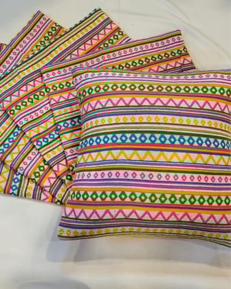 Khamma Ghani Cotton Elegant Multicolor Cushion Covers-12x12 (Set of 5)