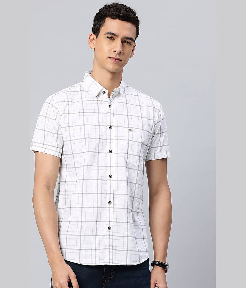 MAJESTIC MAN 100% Cotton Slim Fit Checks Half Sleeves Men's Casual Shirt - White ( Pack of 1 )