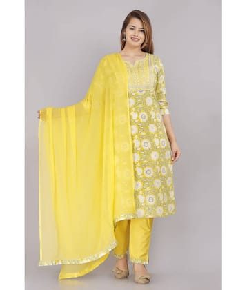 HIGHLIGHT FASHION EXPORT - Yellow Straight Cotton Women's Stitched Salwar Suit ( Pack of 1 )
