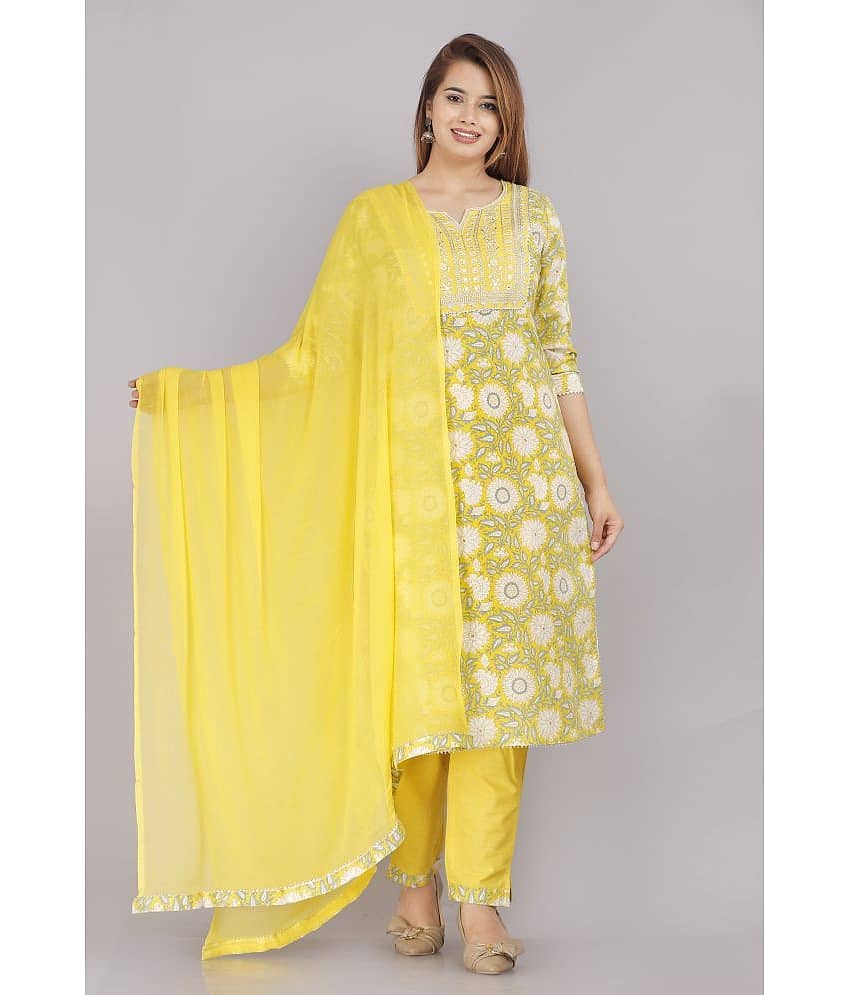 HIGHLIGHT FASHION EXPORT - Yellow Straight Cotton Women's Stitched Salwar Suit ( Pack of 1 )