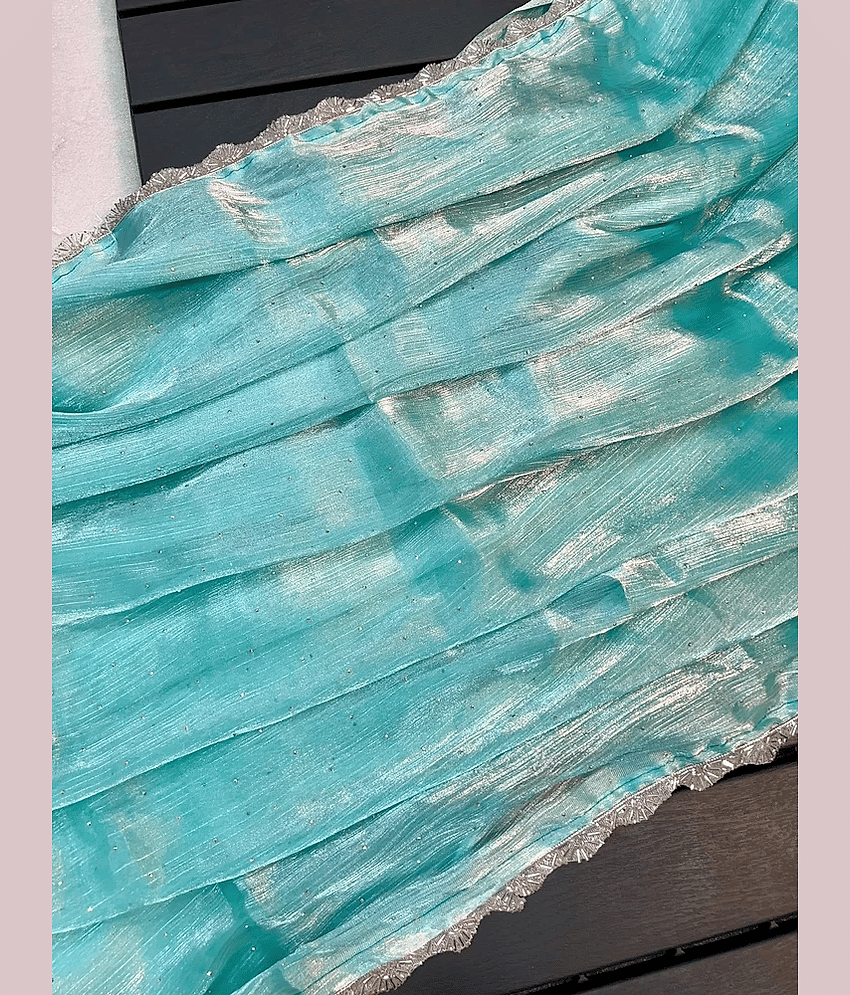 Aika Net Embellished Saree With Unstitched Blouse Piece ( Turquoise )
