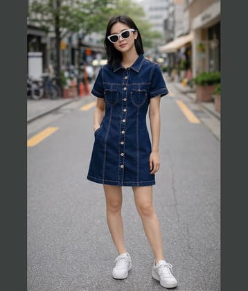 Kashian Women Denim A-line Dress ( Black )