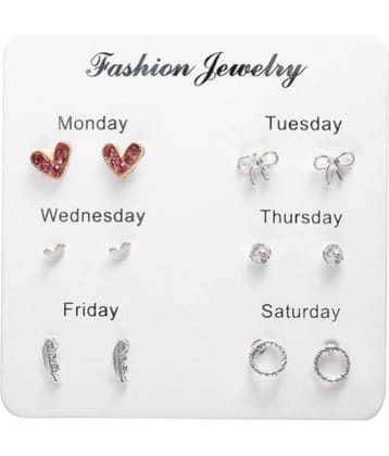 Thrillz Silver Stud Earrings ( Pack of 6 )