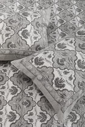 Gul Jaal Cotton Percale Bedsheet-Single - 60 x 90 in / Grey / Grey