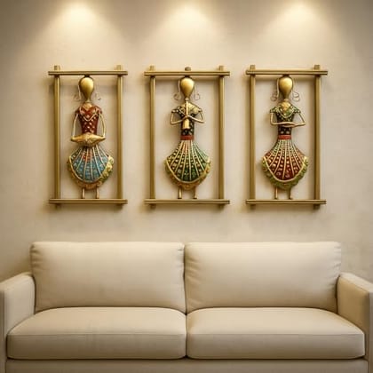 Metal Wall Art Set of 3 | Traditional Indian Wall Hanging Decor for Living Room, Bedroom & Home