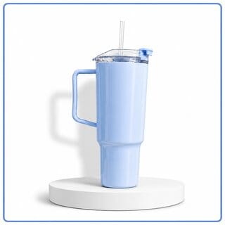 Blue Plastic Insulated Tumbler with Handle Straw - BPA-Free, Leakproof Travel Mug, Reusable Cold Drink Cup, Double Wall Design for Travelers Office