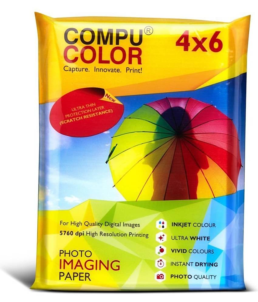 COMPUCOLOR RESIN- COATED TRUE Photo Glossy Photo Paper 270GSM (4x6 inches, 100 sheets) scratch & water  resistant paper, extra white, inkjet photo paper