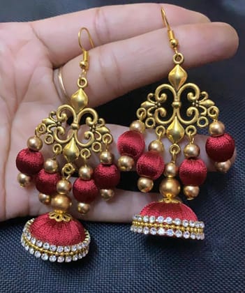 Metal Charm Beaded Jhumka Earrings