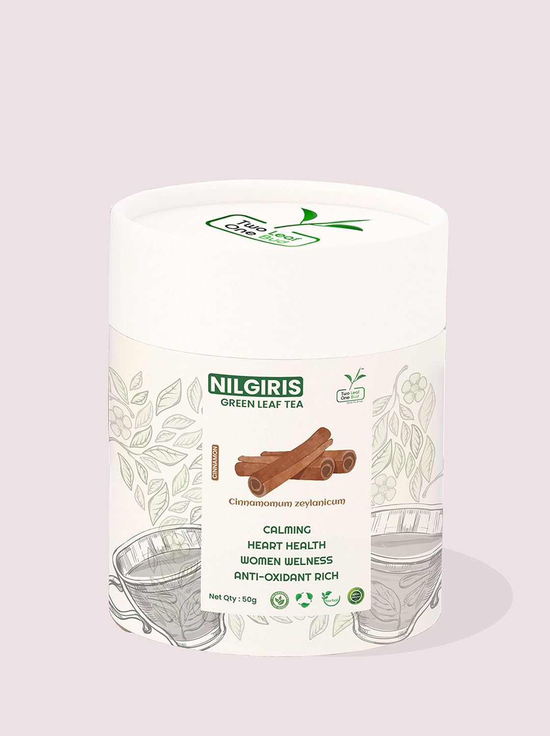 Two Leaf One Bud Nilgris Green Leaf Tea - Cinnamon 50 Gms