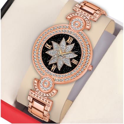 Bolun Black Star Flower Dial Rose Gold BD Girls and Women Watch