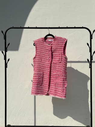 Pink sleeveless tweed jacket-pink / S