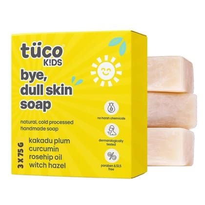 Tuco Dull Skin Soaps Turmeric, Shea Butter & Coconut Oil Magic Soaps For Bath (75 Gms Pack Of 3) | Paraben Free | Haldi Bath Soap for tan removal | Handmade Soaps For Glowing | Skin Brightening Soap For Men, Women & Kids Tuco Dull Skin Soaps Turmeric, Sh