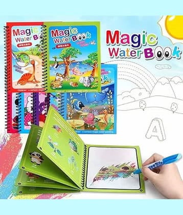 Unico Reusable Magic Water Quick Dry Book Water Coloring Book Doodle with Magic Pen for Painting Children's Education Drawing Pad (Random Designs)