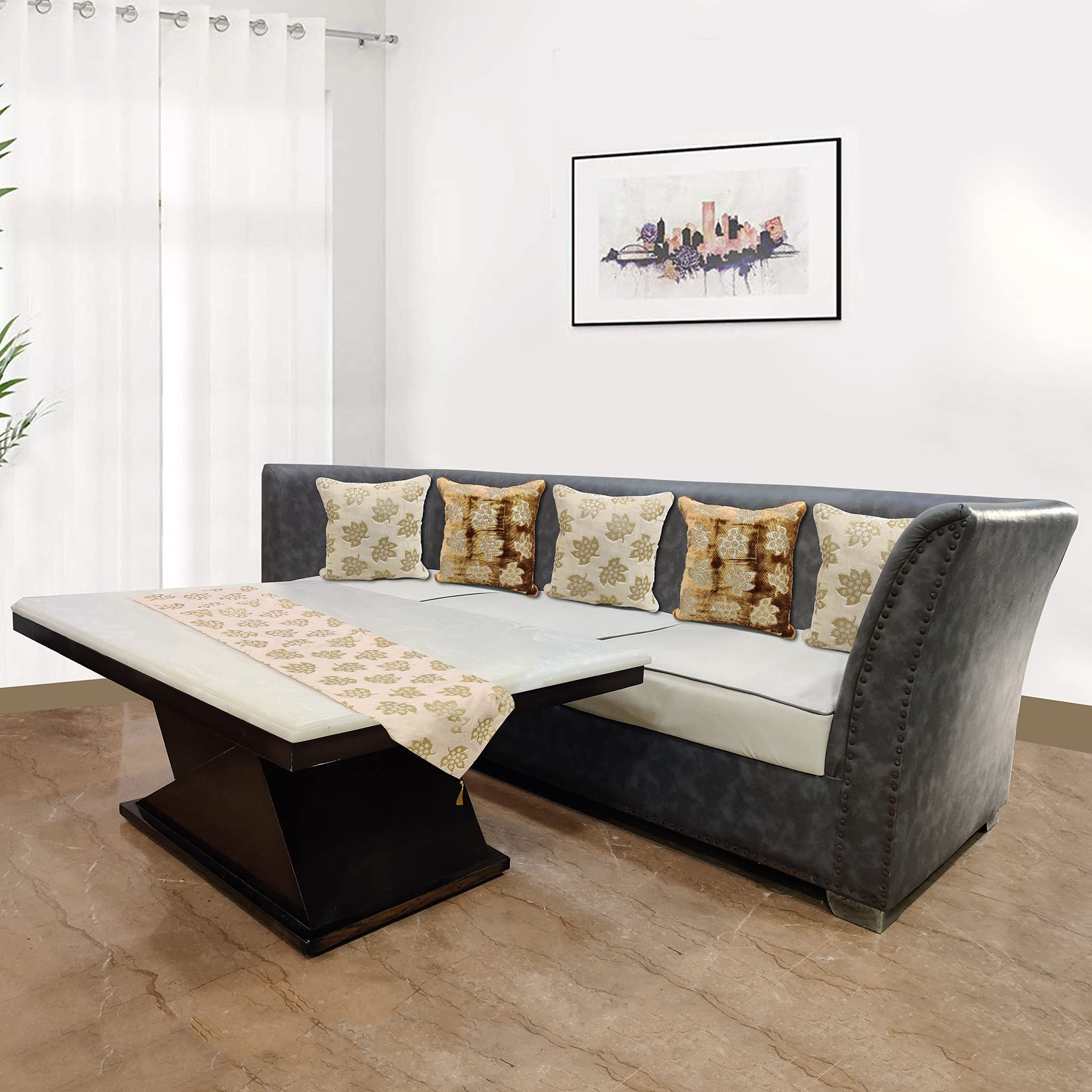 Velvet Table Runner(12inch x 59 inch) with Set of 5 Sofa Cushion Covers(12inch x12 inch),Table Runners for Home Dining, Tea, Console Tables, Dresser Scarves, Daily Use, Machine Washable