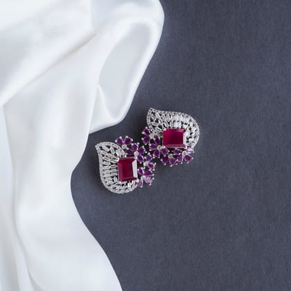 Thoughtful Red  Rhodium Studs-Red-White / Rhodium / Free Size