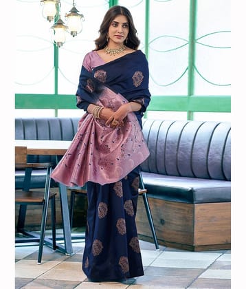 DIKONA DESIGNER Banarasi Silk Woven Saree With Unstitched Blouse Piece ( Blue )