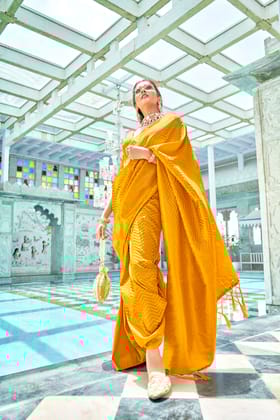 Elora Golden Silk Woven Saree With Unstitched Blouse