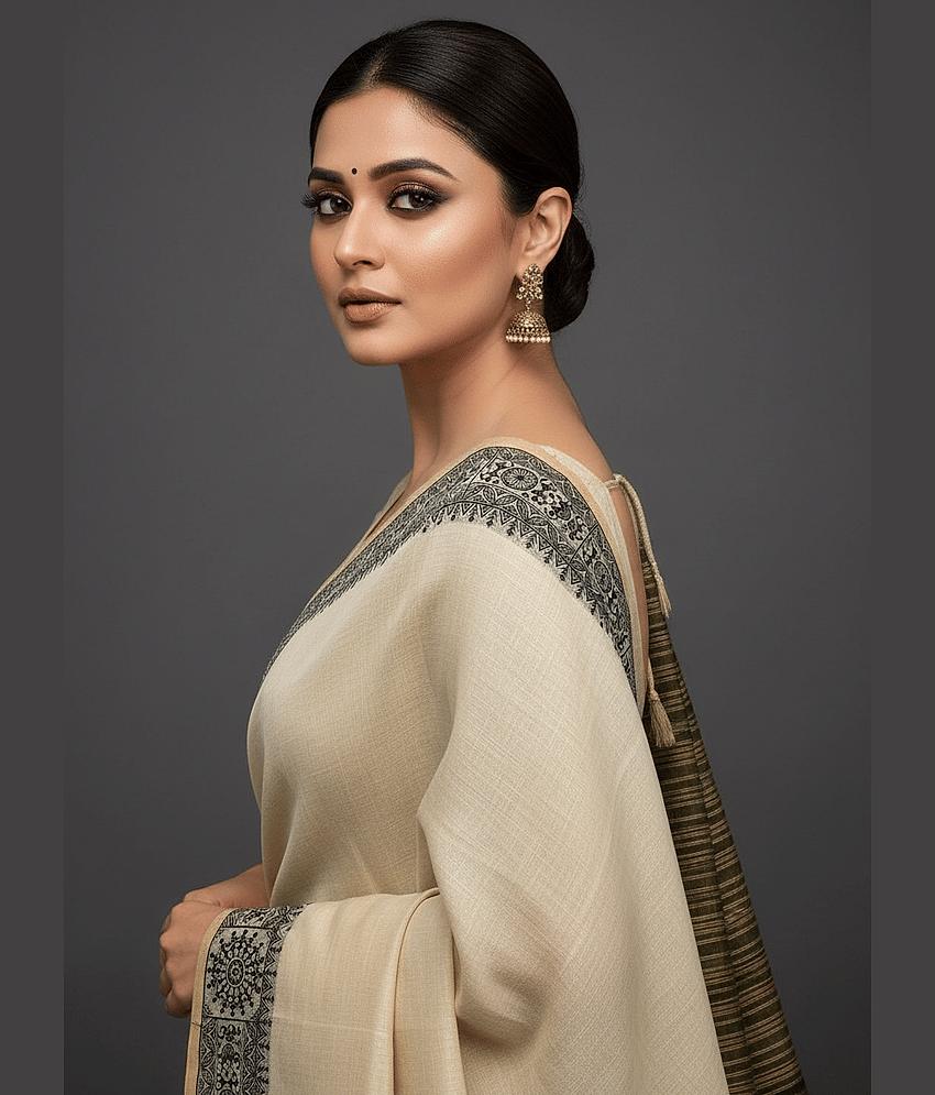 IndShopMart Cotton Silk Woven Regular Saree With Unstitched Blouse Piece ( Black )