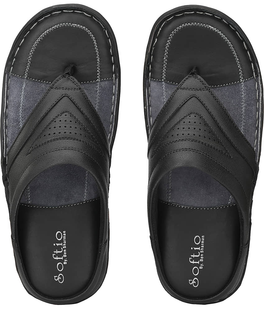 softio - Black Men's Leather Slipper