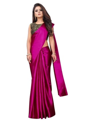 Generic Women's Satin Saree with Blouse (Rani, 5 - 6 Mtrs)