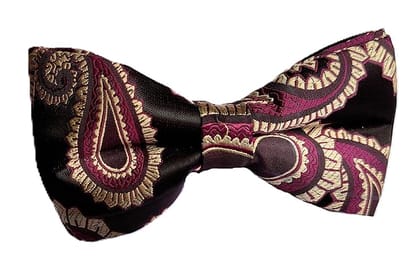 VOICI Men's Velvet & Satin oversized Bow & Pocket Square Tie Black Color Free Size best for Tuxido dinner jackets - Burgundy & Gold