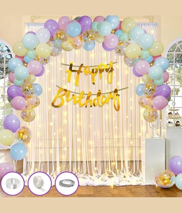 Zyozi Canopy Tent Birthday Decorations | Birthday Decorations Kit | Canopy Tent For Decorations - Banner, Pastel Balloons, Rice Light, Gold Confetti Balloons (Pack Of 37)