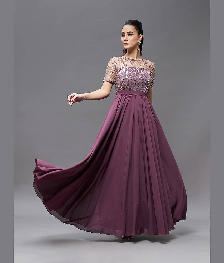 Miss Chase Women Polyester Embellished Gown ( Mauve )