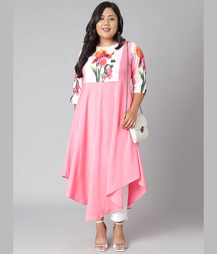 Janasya Crepe Printed Asymmetrical Women's Kurti - Pink ( Pack of 1 )