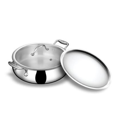 Stahl Artisan Triply Stainless Steel Biryani Handi with Dual lid, Steel Lid for Dum & Glass Lid for Serving | Biryani Pot, Gas & Induction Compatible | Non-Toxic, Less Oil, Stick Resistant