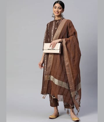 Vbuyz - Brown Straight Cotton Blend Women's Stitched Salwar Suit ( Pack of 1 )