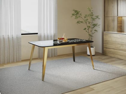 Aurelia 6 Seater Dining Table -Tempered Glass Top, Black With Pattern