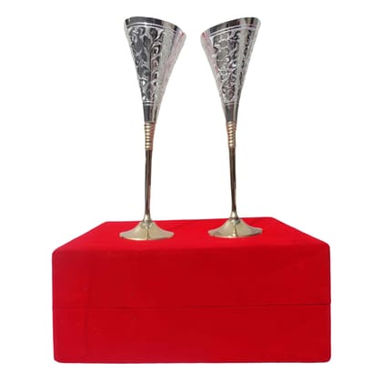 Luxury Horn Goblet Set With Silver Finish � Decorative Barware (2 Pcs), Height : 9.2 Inch (BMAS077)