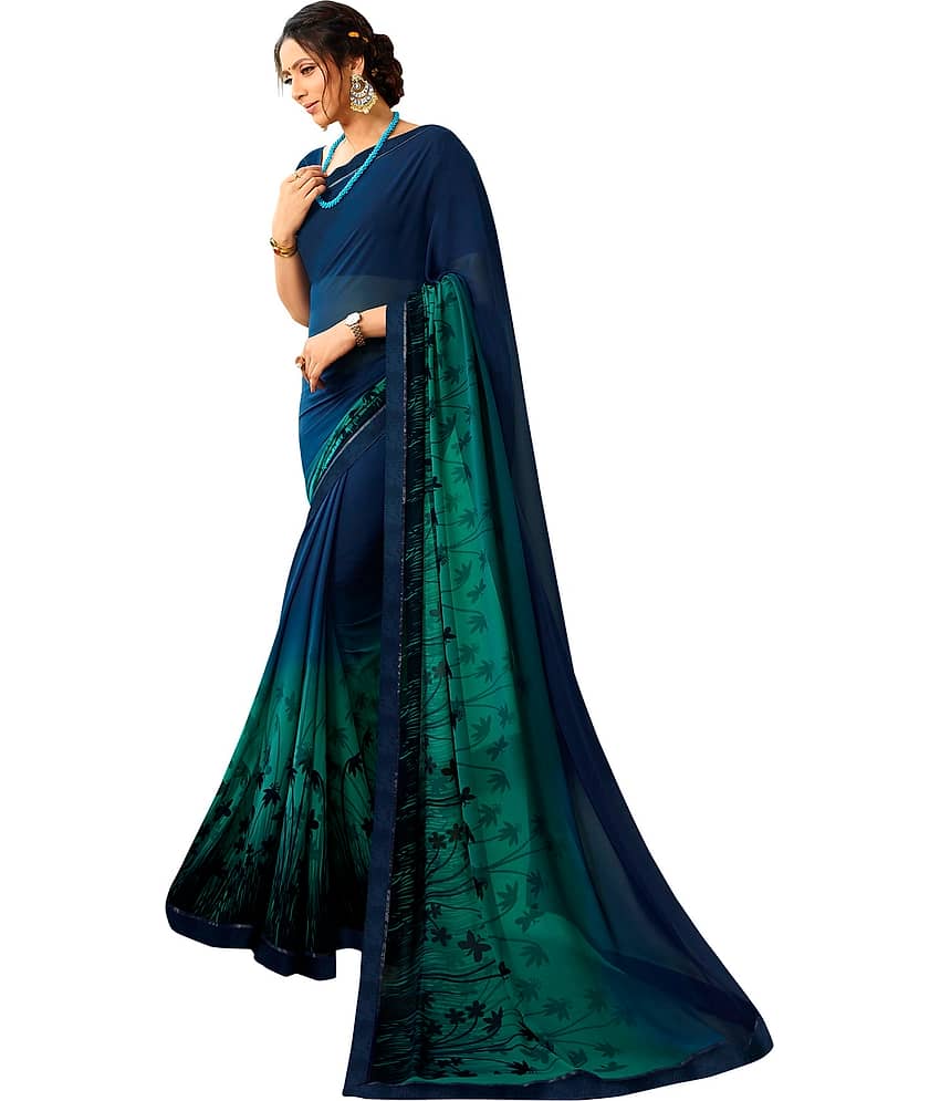 Gazal Fashions Chiffon Printed Saree With Unstitched Blouse Piece ( Multicolor )