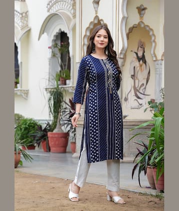 Kapadia Pack of 1 Rayon Embroidered Straight Women's Kurti - ( Navy )