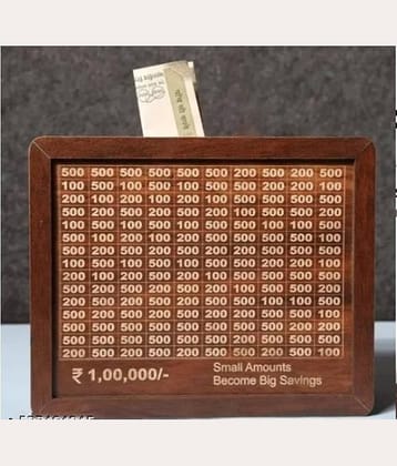 Wooden Piggy Money Bank Saving Box With Saving Target Upto 1 Lakh (Brown)