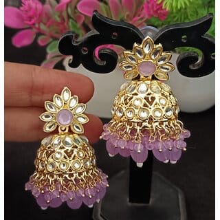 Purple CZ Monalisa Stones with Precious Pearls Jhumki Earrings Set